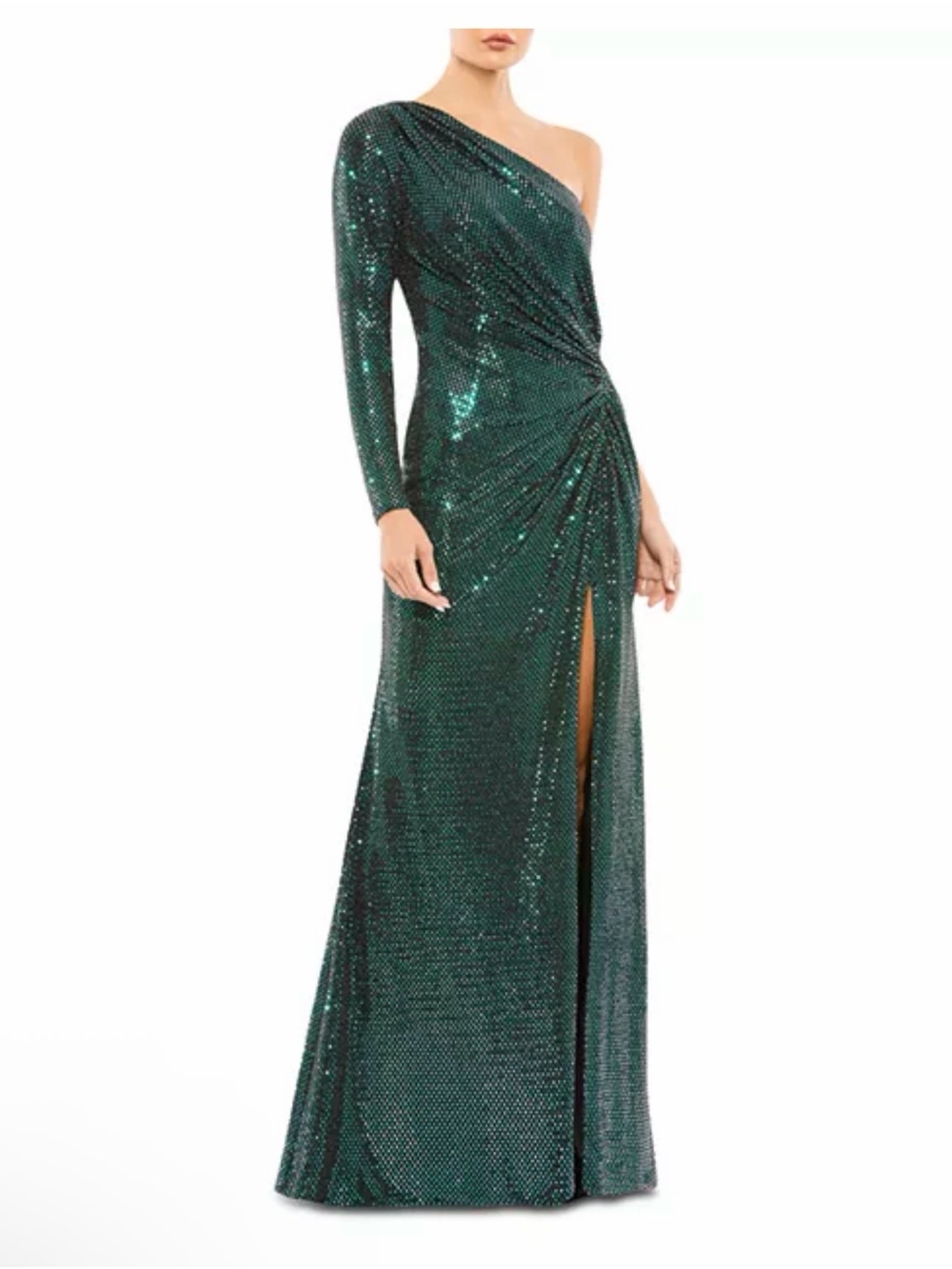 Mac Duggal Teal Sequin One-Shoulder Evening Dress